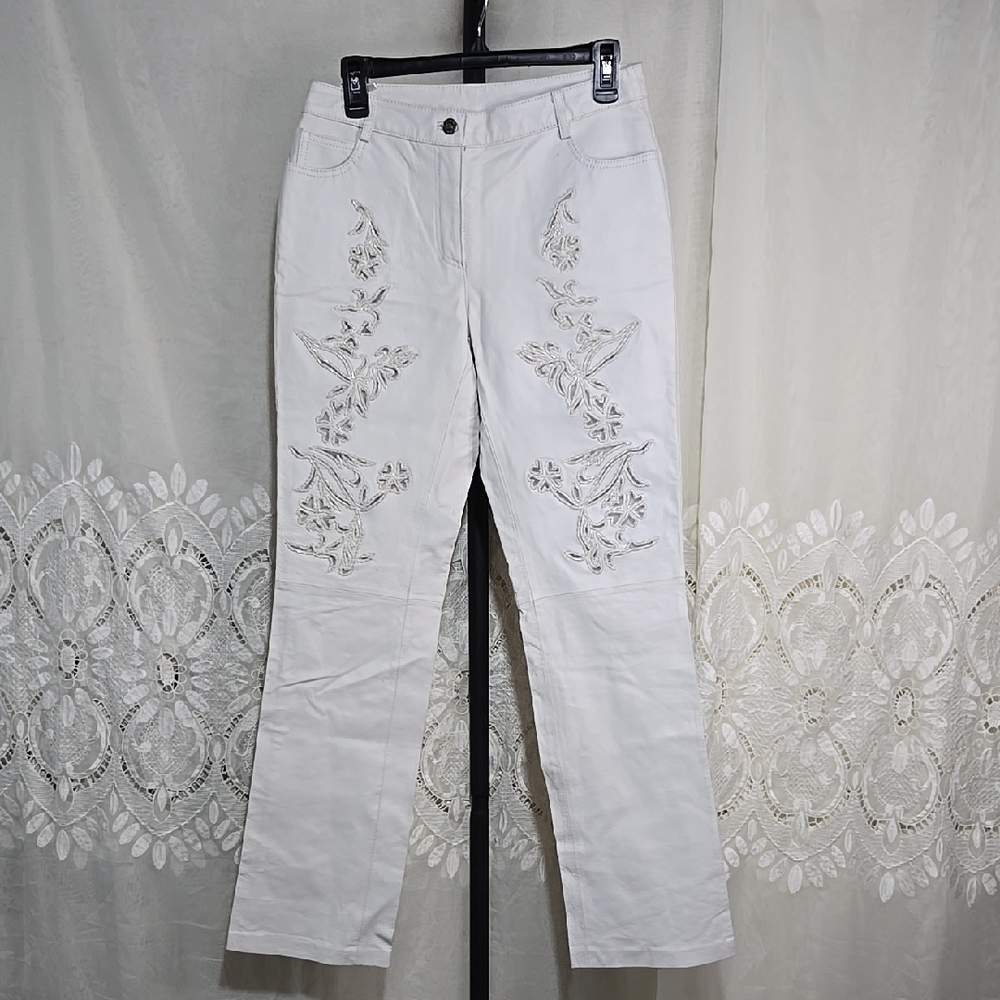 Newport News Leather Pants With Sequin Cutout Details Size 6